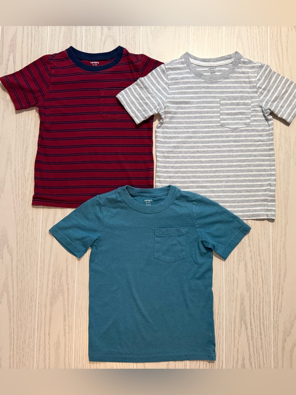Carter’s Boys 6/6A Tee Bundle 3pc Red Gray Teal Pocket Shirts